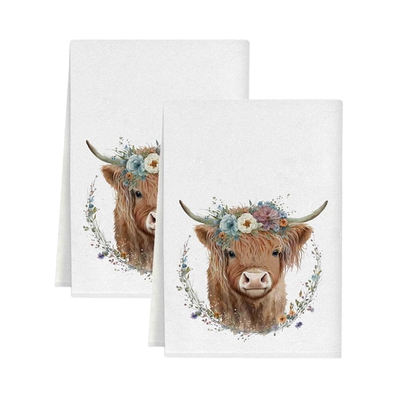 2 Pack Highlands Cow Kitchen Towels 25.9x17.7 Inches Absorbent Dishes Cloths Farmhouses Hand Towels/tea Towels for Kitchen Bathroom Decor