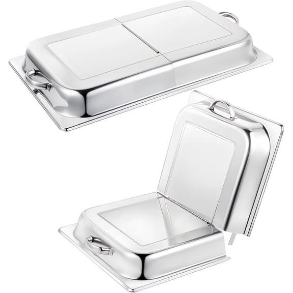 2 Pack Hinged Dome Cover with Handle, 21.65 x 13 x 2.56 Inch, Steam Table Pan Hotel Pan Cover Stainless Steel Hinged Dome