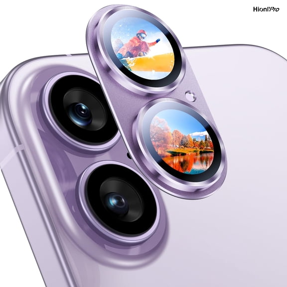 [2 Pack] Hionly Compatible with iPhone 17 Camera Lens Protector - [Not Easy to Break][Strong Adsorption][Case-Friendly] Metal Tempered Glass Rear Camera Screen Cover - Purple