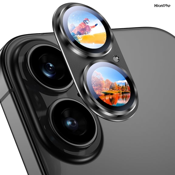 [2 Pack] Hionly Compatible with iPhone 17 Camera Lens Protector - [Not Easy to Break][Strong Adsorption][Case-Friendly] Metal Tempered Glass Rear Camera Screen Cover - Black9