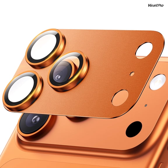 [2 Pack] Hionly Compatible with iPhone 17 Pro Max Camera Lens Protector - [Not Easy to Break][Strong Adsorption][Case-Friendly] Metal Tempered Glass Rear Camera Screen Cover - Orange