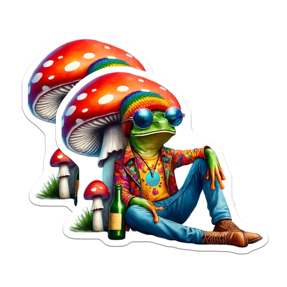 (2 Pack) Hippie Frog Magnets - Cool Animal Art - Mushroom Toad Fridge Magnets - 5" On Longest Side - Premium Magnet - for Cars, Refrigerators, Toolboxes, Lockers - Made in USA - MAG16834