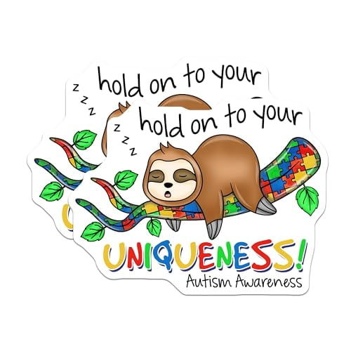 (2 Pack) Hold On to Your Uniqueness Magnets Magnets - Autism Awareness - Sloth Cartoon - 5" On Longest Side - Made in USA - Sticks to Refrigerators & Metal Surfaces - MAG9216