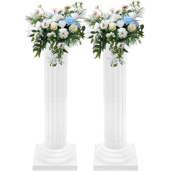 2 Pack Hollow Roman Pillar Decor Stands, Injection Molded Plastic Wedding Aisle Pillars Portable Disassemble Design Easy Clean & Assemble