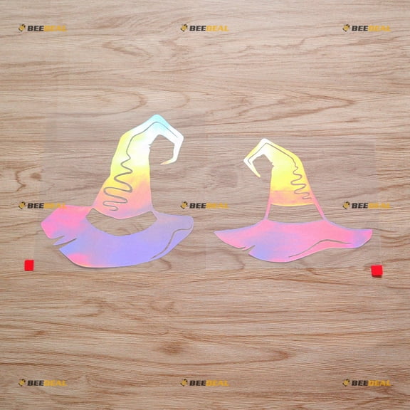 2 Pack Holographic Iridescent, 6 Inches - Witch Hat Sticker Decal Vinyl 02233a - No Background Die Cut for Car Boat Laptop Cup