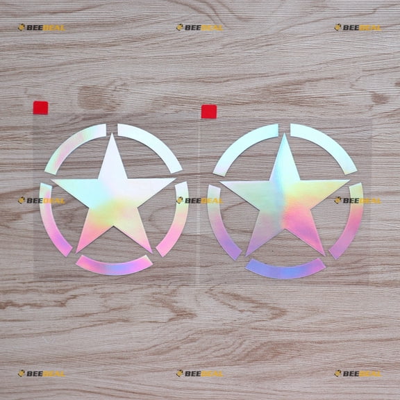 2 Pack Holographic Iridescent Color, 4 Inches - Army Star WW2 Decal Sticker Vinyl - fit for Jeep Toyota Ford 05151