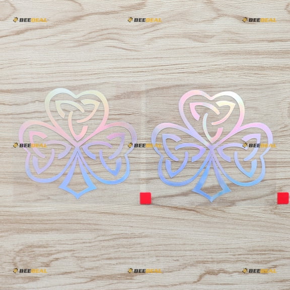 2 Pack Holographic Iridescent Color, 4 Inches - Shamrock Clover Decal Sticker Vinyl Irish Ireland - for Car Boat Laptop No Background Die-Cut 05151