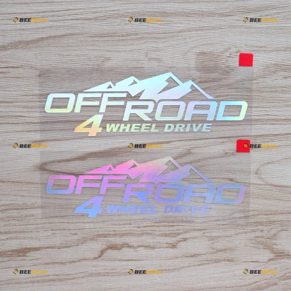 2 Pack Holographic Iridescent Color, 6 Inches - 4WD Mountain Off Road 4X4 Decal Sticker Car Vinyl fit for Jeep Toyota Ford - 05151 No Background Die-Cut