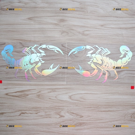 2 Pack Holographic Iridescent, Mirror Images Reversed, 8 Inches - Scorpion Animal Decal Sticker Vinyl - for Car Boat Laptop Die Cut No Background