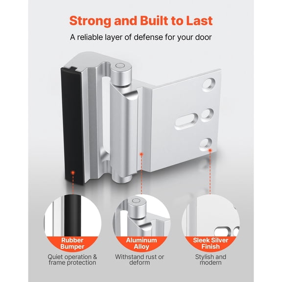 2 Pack Door Reinforcement Lock Heavy Duty Aluminum Alloy Home Security Door Lock Inside Extra Safety Latch Withstands Up to 800 lbs Force for Inward Opening Doors Apartment Bedroom Entry Use