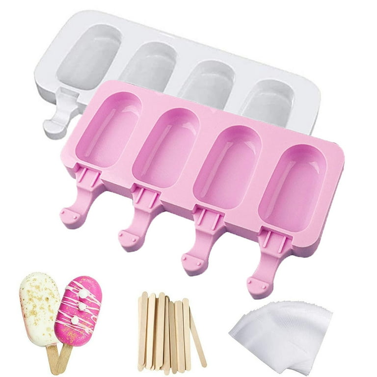 2 Pack Popsicles Molds, Homemade Cake Pop Mold Cakesicle Molds Silicone  Popcical Molds, 4 Cavities Ice Pop Cream Molds Maker With 50 Wooden Sticks  & 5