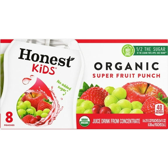 2 Pack Honest Kids Organic 8 pk Juice Pouches - Super Fruit Punch