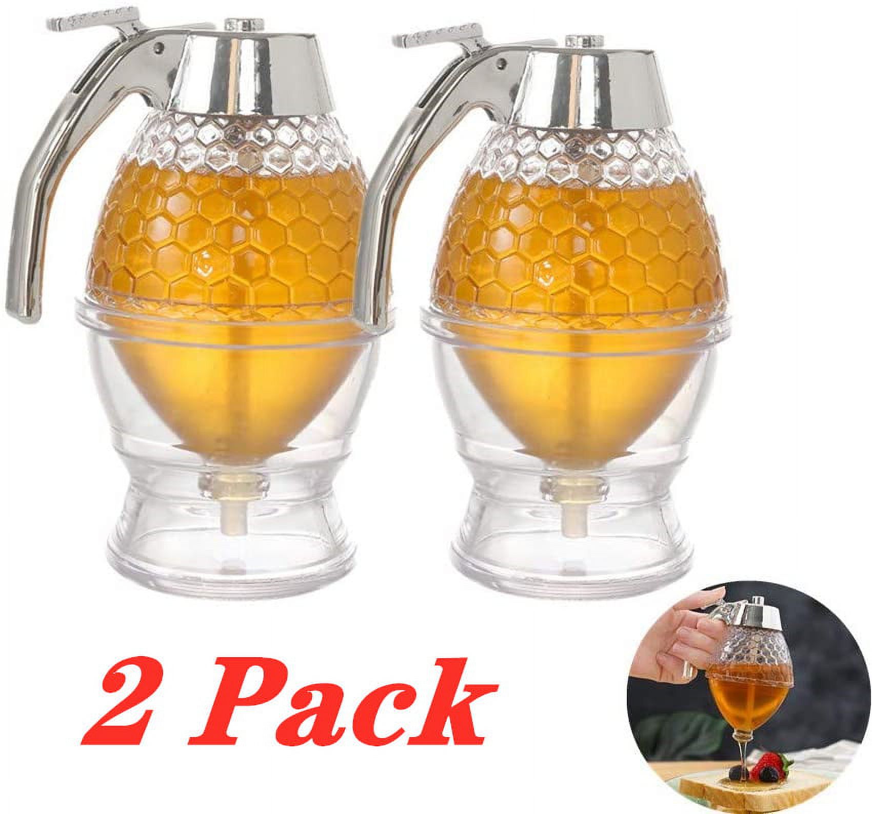 2 Pack Honey Jars, Bottom Flow Acrylic Honey Dispenser No Drip Honey