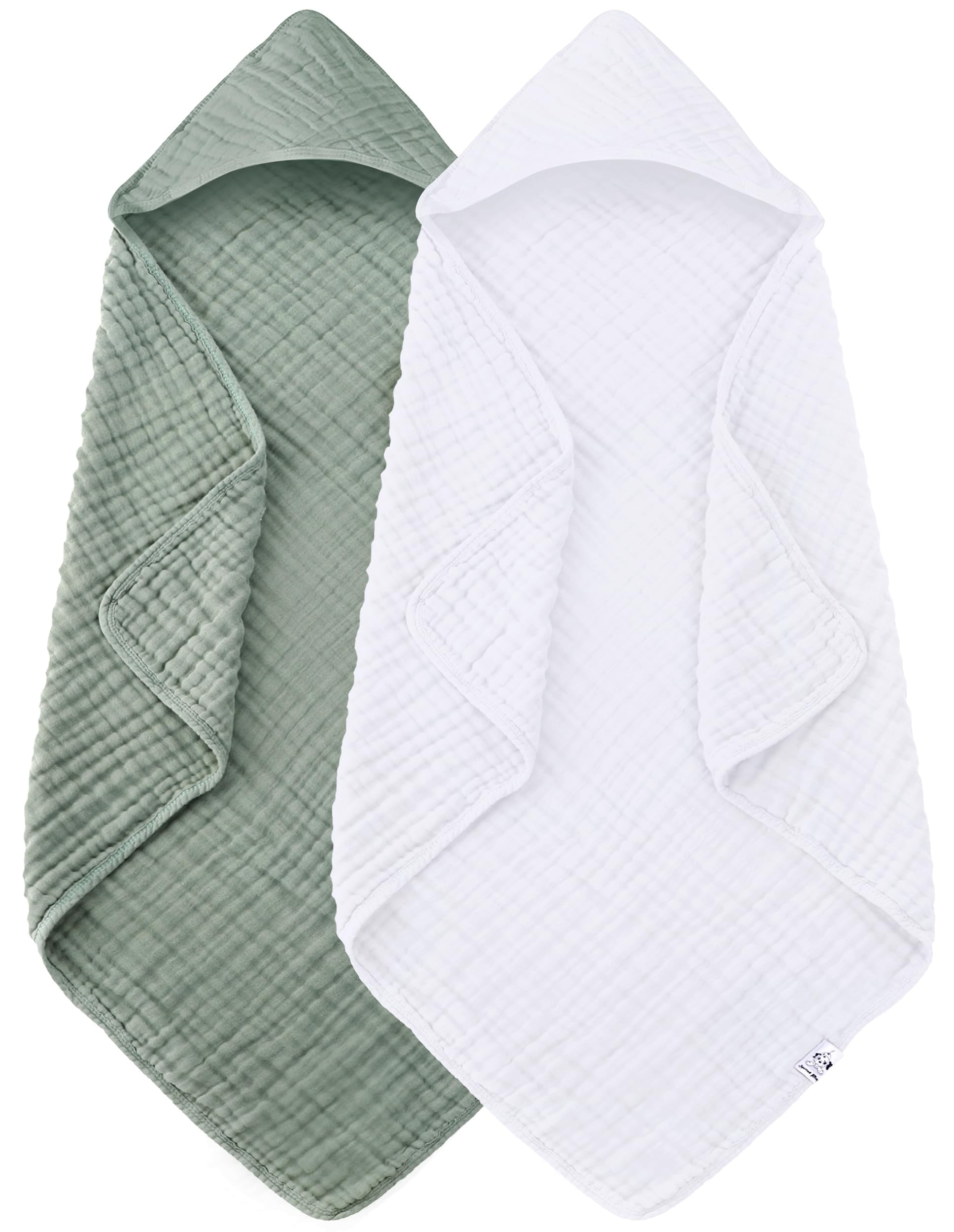 2 Pack Hooded Baby Towels - 100% Muslin Cotton for Newborns, Infants, Toddlers - Large 32x32Inch Size - Highly Absorbent and Essential for Newborn Care