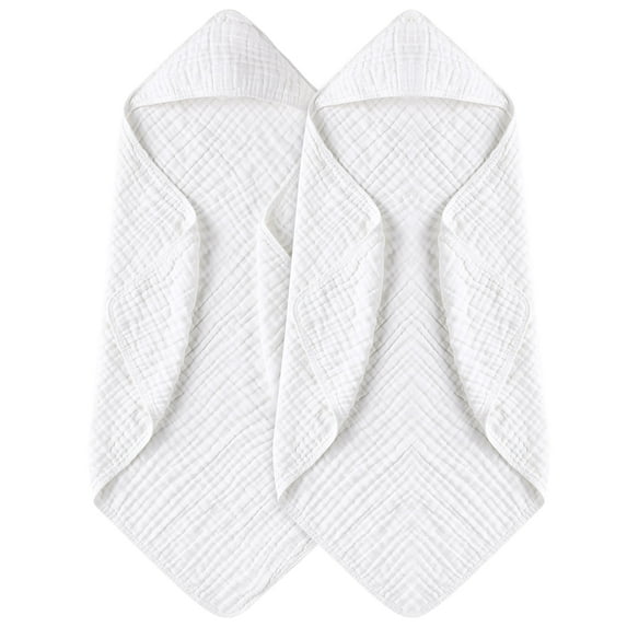 2 Pack Hooded Baby Towels - 100% Muslin Cotton for Newborns, Infants, Toddlers - Large 32x32Inch Size - Highly Absorbent and Essential for Newborn Care