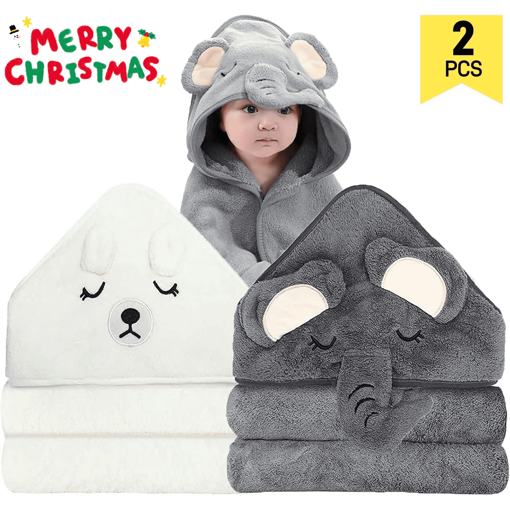 2 Pack Hooded Baby Towels - Premium Ultra Soft Organic Baby Bath Towel – Absorbent and Hypoallergenic Towels for Baby Boy Girl, Toddler, Newborn Essentials