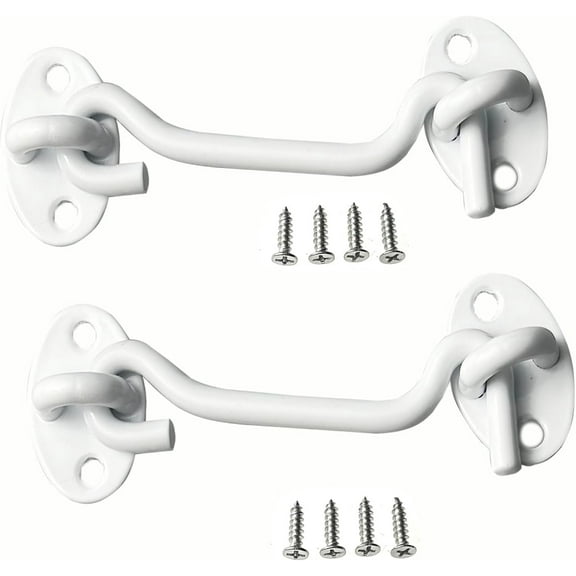 2 Pack Hook and Eye Latch for Door 3 inch White, Stainless Steel Barn Door Lock Solid Thicken Gate Latch for Door, Windows, Sheds, Fences, Gates