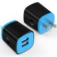 thumbnail image 1 of 2 Pack Hootek USB Wall Charger Block 2.1A Dual Port USB Charger Block Fast Charger Wall Charger Plug Brick Cube Charger Box Fast Charging Block for Android Samsung, Blue, 1 of 8