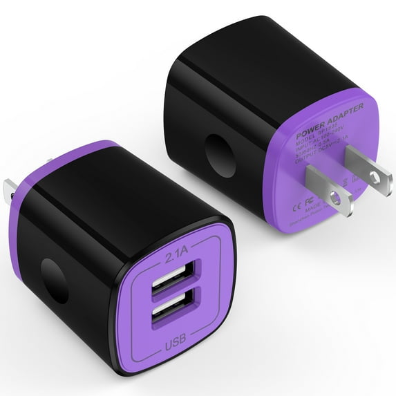 2 Pack Hootek USB Wall Charger Block 2.1A Dual Port USB Charger Block Fast Charger Wall Charger Plug Brick Cube Charger Box Fast Charging Block for Android Samsung, Purple