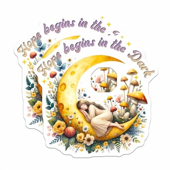 (2 Pack) Hope Begins in The Dark Magnets Magnets - Inspirational Quote - Moon and Floral Art - 5" On Longest Side - Made in USA - Sticks to Refrigerators & Metal Surfaces - MAG9040