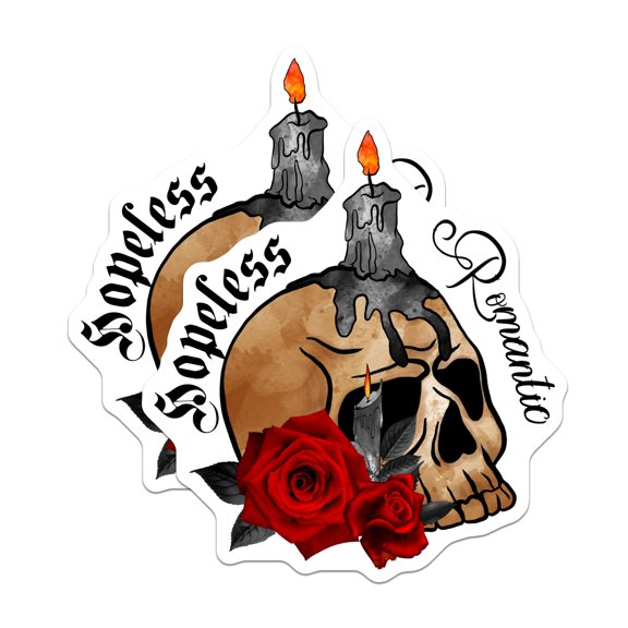 (2 Pack) Hopeless Romantic Skull Magnets - Gothic Home Decor - Dark Academia Aesthetic - Red Rose Candle Art - Emo Alternative - 5" - Durable Magnet - Made in USA