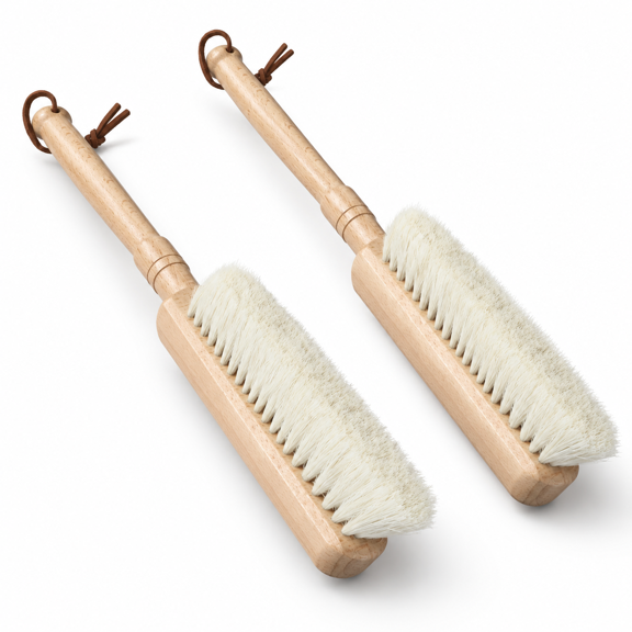 2-Pack Horsehair Bristle Dusters with Wood Handle for Furniture and Delicate Surfaces