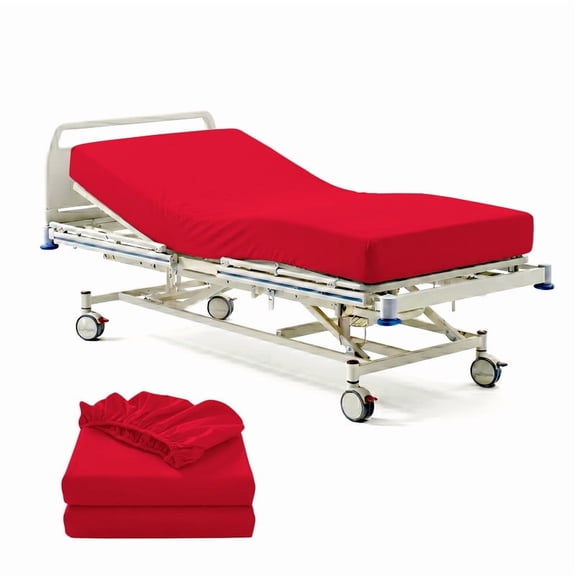 2 Pack Hospital Bed Fitted Sheets 36" x 80" x 6" Deep – 100% Egyptian Cotton 400 Thread Count, Soft Breathable & Durable Patient Sheets with Elastic All Around, Easy-Care Red Solid