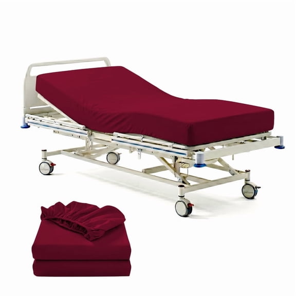 2 Pack Hospital Bed Fitted Sheets, 36" x 84" x 14" Standard Size – Ultra Soft 100% Microfiber, Deep Pocket with All-Around Elastic, Burgundy Solid Fitted Sheets for Hospital Beds & Medical Mattresses