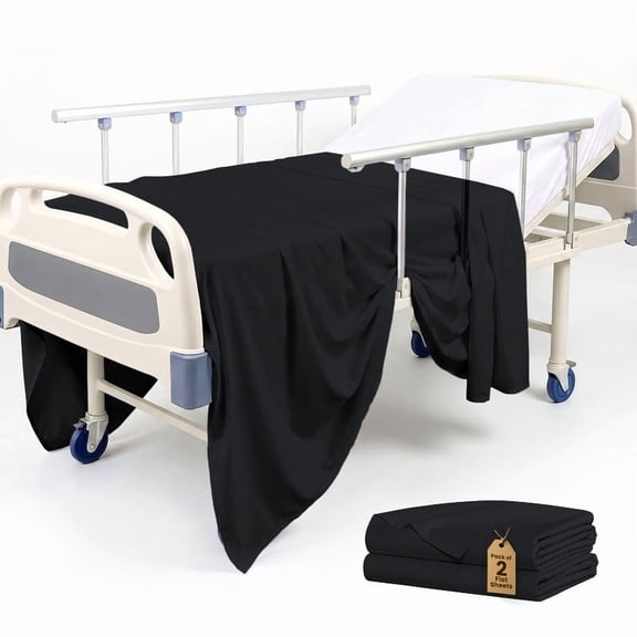 2 Pack Hospital Bed Flat Sheets Only, 66 x 104 Inches, 100% Egyptian Cotton, 300 Thread Count, Black Solid Top Sheets, Soft Breathable ,Bulk Bedding for Home & Healthcare