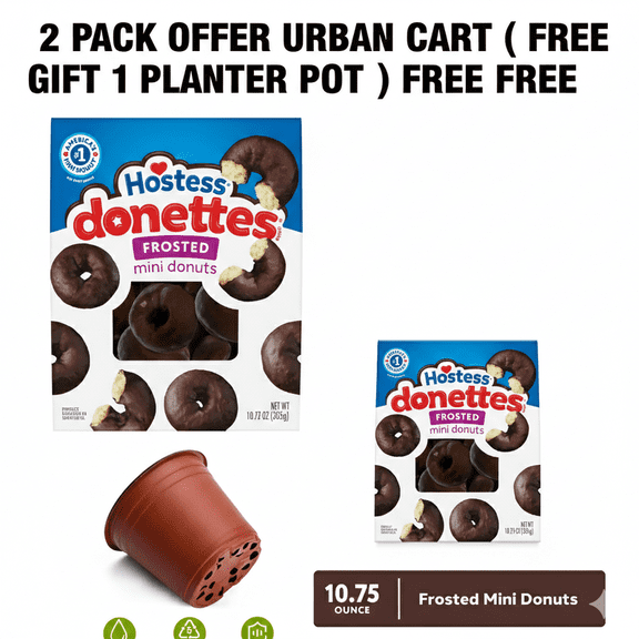 (2 Pack )Hostess Donettes, Frosted Mini Donuts,( With Disposable Planter 1 Pot ) Free Gift Urban Cart