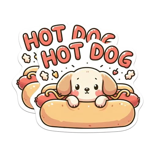 (2 Pack) Hot Dog Funny Punny Stickers - Dog Lover - Dog Mom Dog Dad - Cute Puppy Sticker - 5 Inches On Longest Side - Premium Vinyl - for Cars, Skateboards, Laptops - Made in USA - BMCS1343