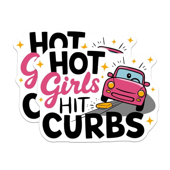 (2 Pack) Hot Girls Hit Curbs Magnets - Funny Driving Humor Decor - Sarcastic Auto Lover Accessory - Pink Cartoon Car Art - 5 Inches On Longest Side - Thick Durable Magnet - Made in USA - MAG20436