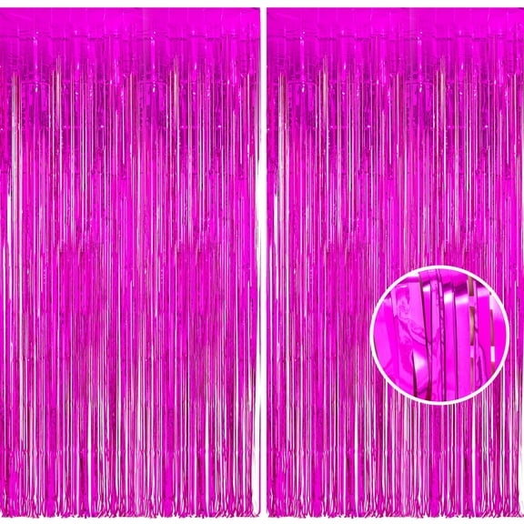 2 Pack Hot Pink Backdrop Party Decorations Tinsel Foil Fringe Curtain Backdrop Streamer Photo Booth for Wonmen Girl Pink Theme Princess Bachelorette Graduation Birthday Party Decorations
