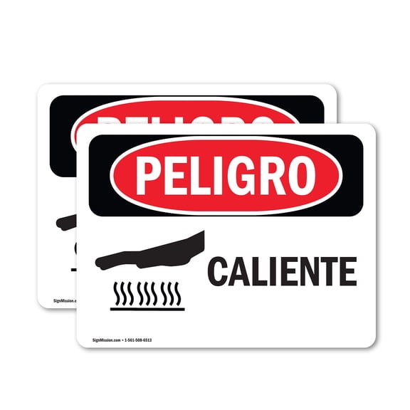 (2 Pack) Hot Spanish OSHA Danger Sign 7 Inch X 5 Inch Vinyl Label Decal Sticker Weather Resistant, UV Protected for Workplace, Business, and Construction Site, Made in the USA