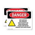 thumbnail image 1 of (2 Pack) Hot Surface! Hot Exhaust! High OSHA Danger Sign 10 Inch X 7 Inch Indoor / Outdoor Rust-Free Aluminum Metal Signs for Workplace, Workshop, and Construction Site, Made in the USA, 1 of 8