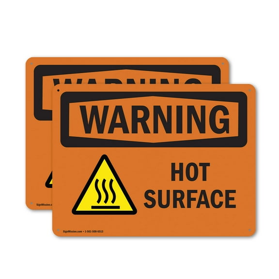 (2 Pack) Hot Surface With Symbol OSHA Warning Sign 18 Inch X 12 Inch Plastic Sign, Weather Resistant, UV Protected for Workplace, Business, and Construction Site, Made in the USA