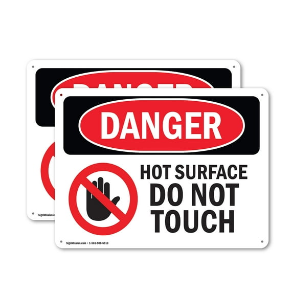 (2 Pack) Hot Surface Do Not Touch OSHA Danger Sign 14 Inch X 10 Inch Indoor / Outdoor Rust-Free Aluminum Metal Signs for Workplace, Workshop, and Construction Site, Made in the USA