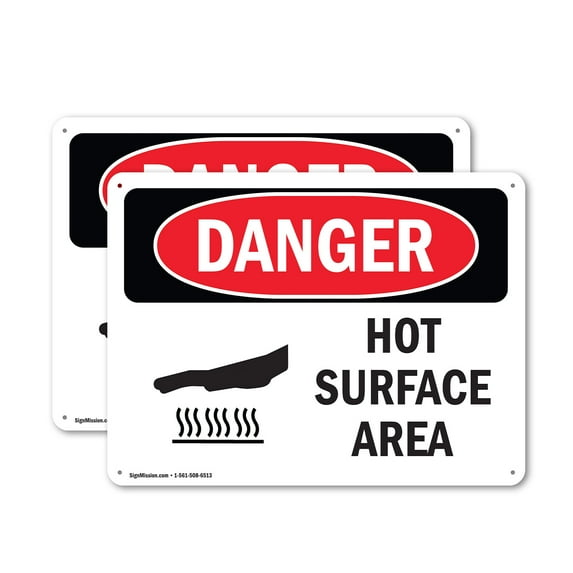 (2 Pack) Hot Surfaces In This Area OSHA Danger Sign 10 Inch X 7 Inch Plastic Sign, Weather Resistant, UV Protected for Workplace, Business, and Construction Site, Made in the USA