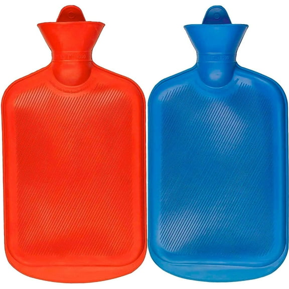 (2 Pack) Hot Water Bottles, 2 Liters/ 68oz Natural Rubber -BPA Free- Durable Large Hot Water Bag for Hot Compress and Heat Therapy, Pain Relief Heating Pad, Random Colors