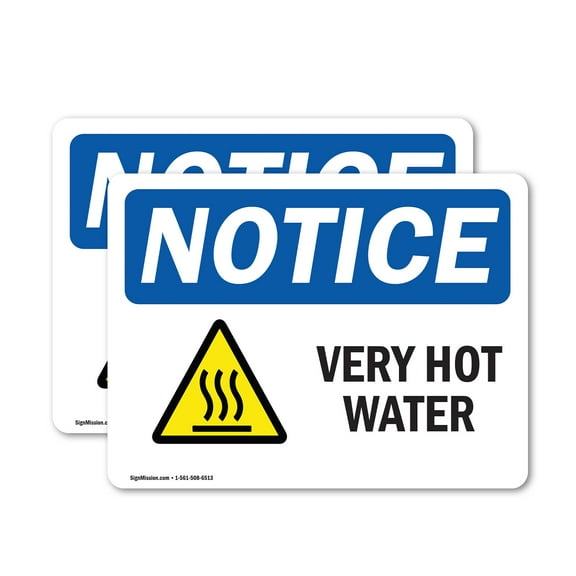 (2 Pack) Very Hot Water Sign With Symbol OSHA Notice Sign 10 Inch X 7 Inch Vinyl Label Decal Sticker Weather Resistant, UV Protected for Workplace, Business, and Construction Site, Made