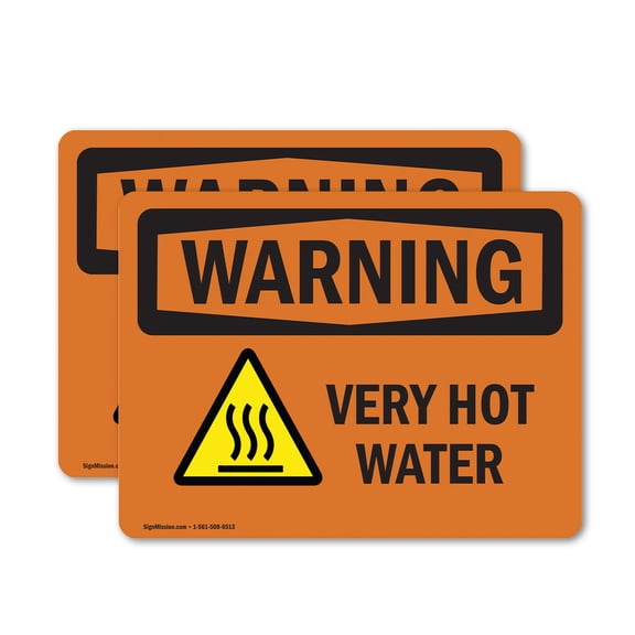 (2 Pack) Very Hot Water With Symbol OSHA Warning Sign 5 Inch X 3.5 Inch Vinyl Label Decal Sticker Weather Resistant, UV Protected for Workplace, Business, and Construction Site, Made in