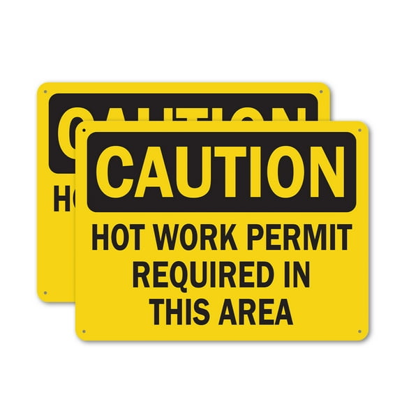 (2 Pack) Hot Work Permit Required In This Area OSHA Caution Sign 18 Inch X 12 Inch Plastic Sign, Weather Resistant, UV Protected for Workplace, Business, and Construction Site, Made in