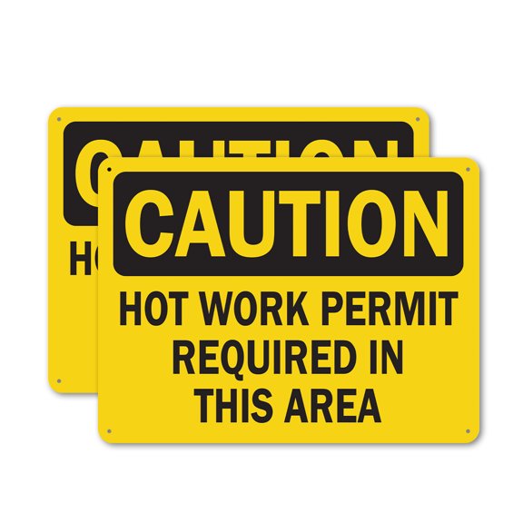 (2 Pack) Hot Work Permit Required In This Area OSHA Caution Sign 24 Inch X 18 Inch Plastic Sign, Weather Resistant, UV Protected for Workplace, Business, and Construction Site, Made in