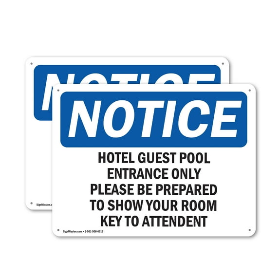 (2 Pack) Hotel Guest Pool Entrance Only Please Be OSHA Notice Sign 24 Inch X 18 Inch Indoor / Outdoor Rust-Free Aluminum Metal Signs for Workplace, Workshop, and Construction Site, Made