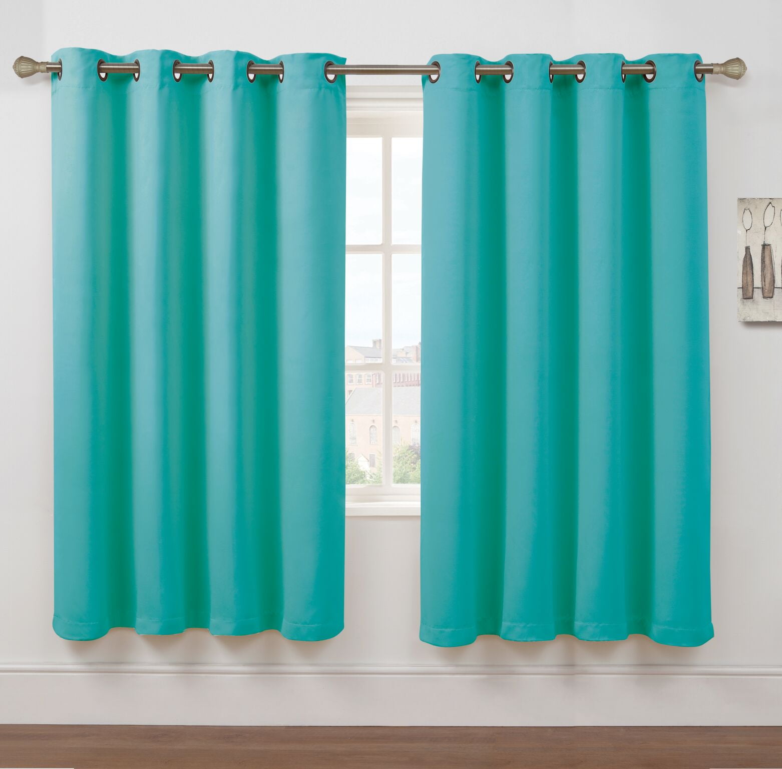 2 Pack: Hotel Thermal Grommet 100% Blackout Curtains - Aqua, 63 in. Length