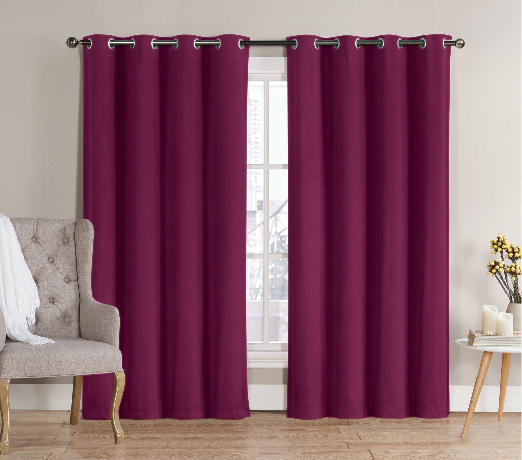 2 Pack: Hotel Thermal Grommet 100% Blackout Curtains - Berry, 84 in. Length