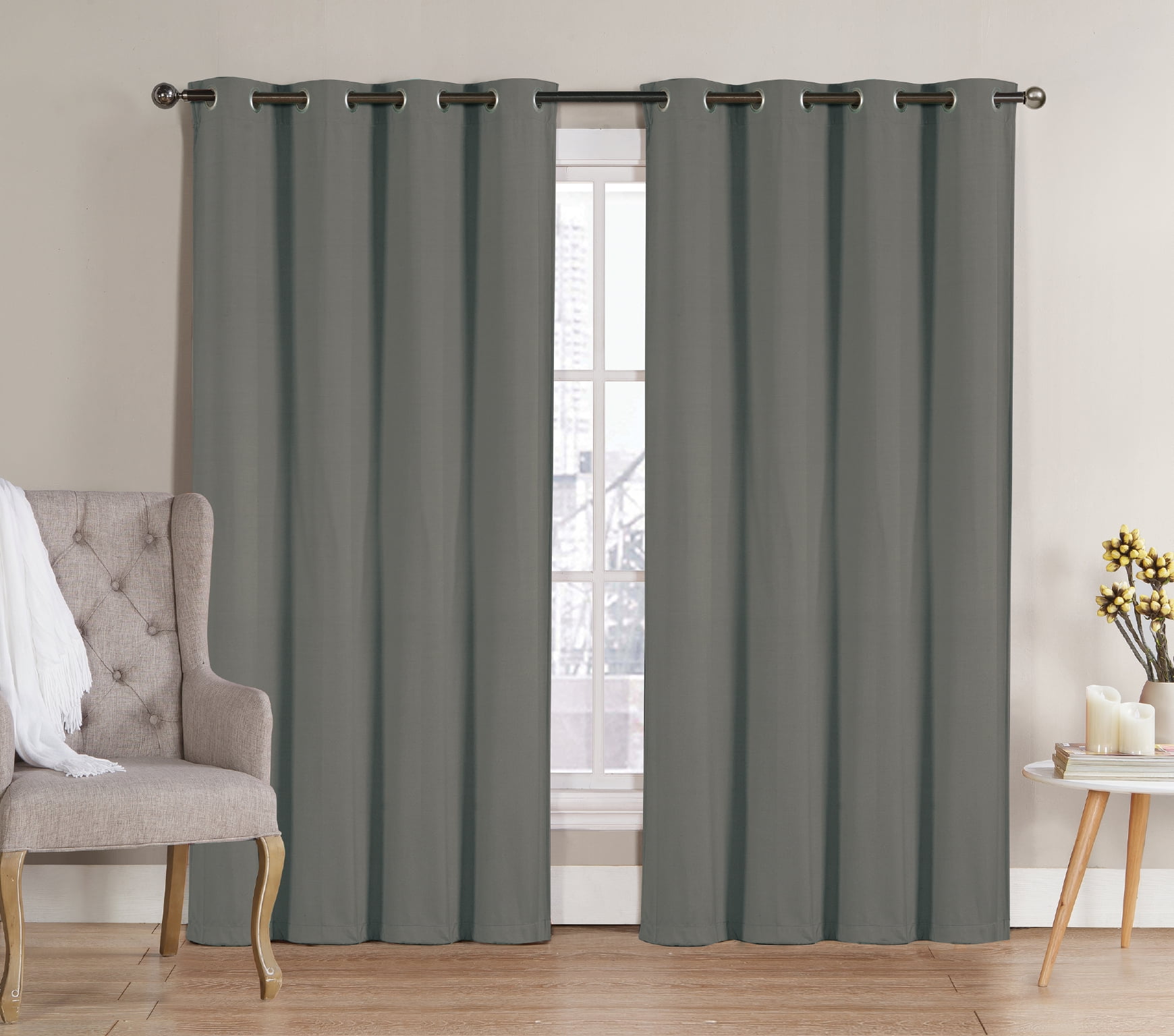 2 Pack: Hotel Thermal Grommet 100% Blackout Curtains - Gray, 63 in. Length