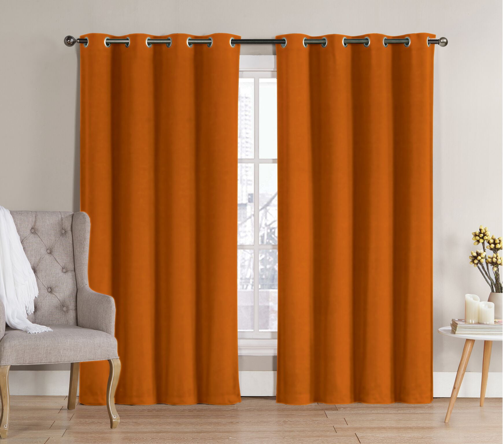 2 Pack: Hotel Thermal Grommet Curtains 84 Orange, in. Blackout 100% Length 