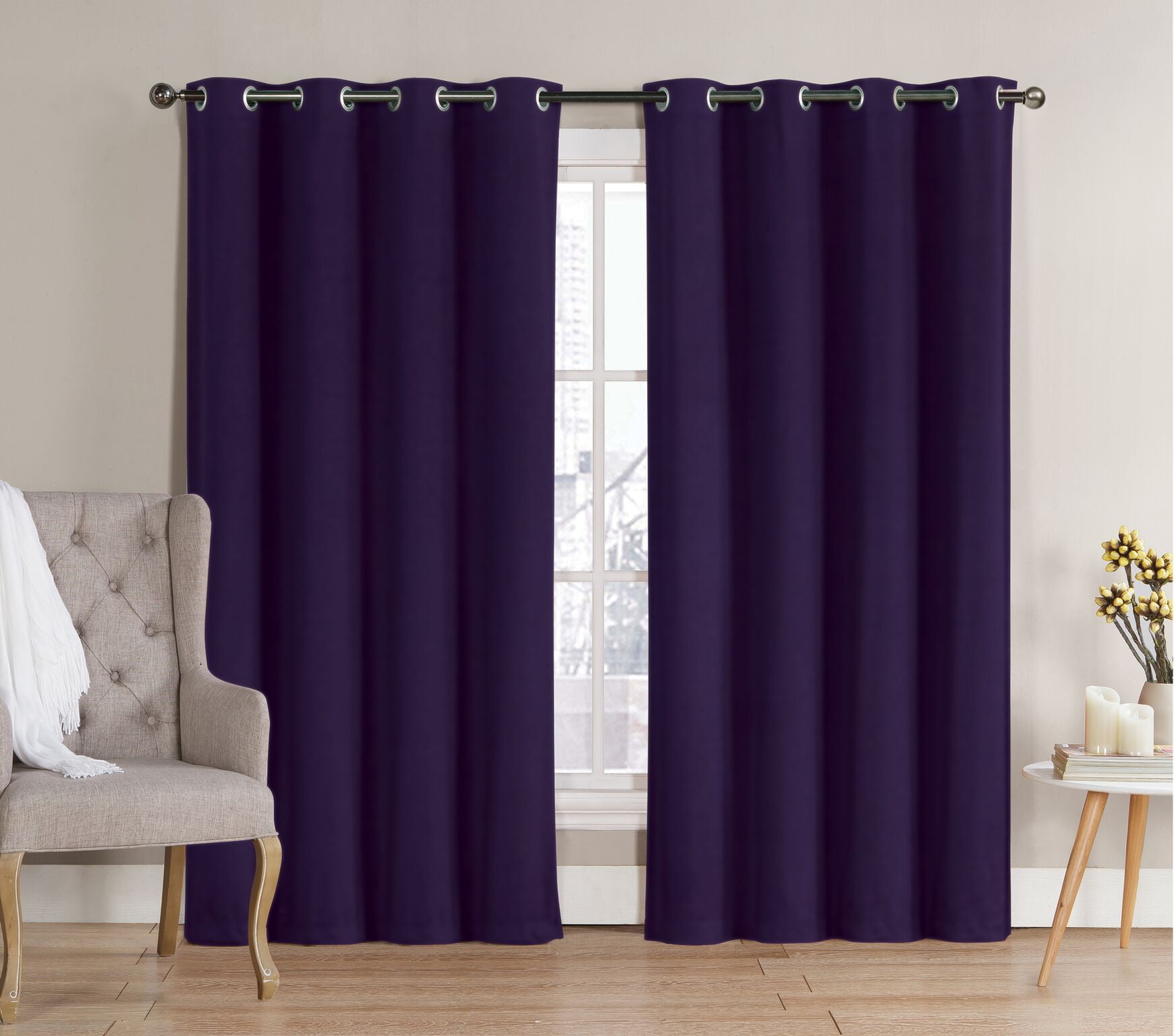 2 Pack: Hotel Thermal Grommet 100% Blackout Curtains - Purple, 90 in. Length