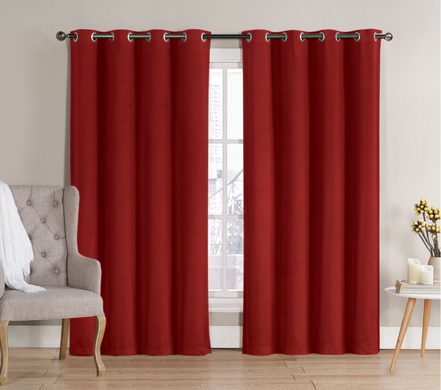 2 Pack: Hotel Thermal Grommet 100% Blackout Curtains - Red, 90 in. Length